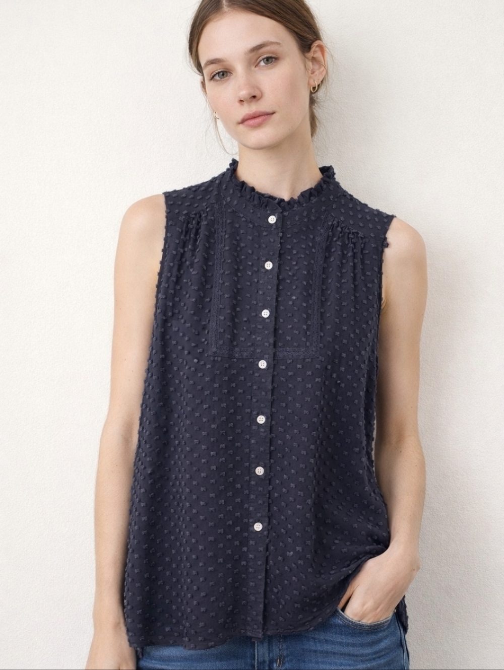 J. Crew Black Sleeveless Swiss Dot Button-Front Camisole Size 8